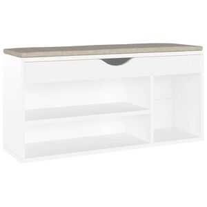 vidaXL シューズベンチ クッション付き ホワイト 104x30x49 cm エンジニアリングウッド