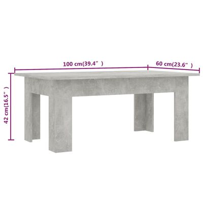 vidaXL コーヒーテーブル コンクリートグレー 100x60x42cm パーティクルボード