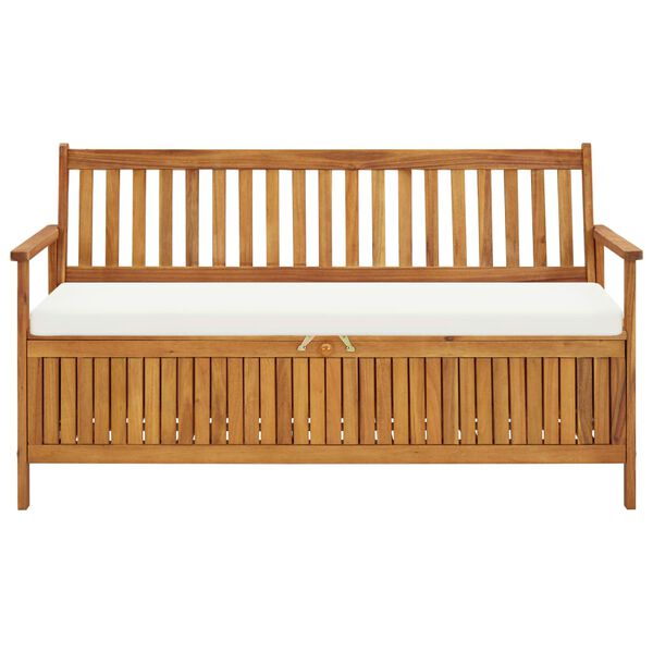vidaXL 収納ベンチ クッション付き 148cm アカシア無垢材