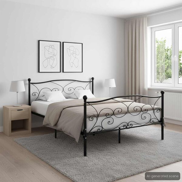 vidaXL ベッドフレーム すのこベース付き ブラック 金属製 160x200cm