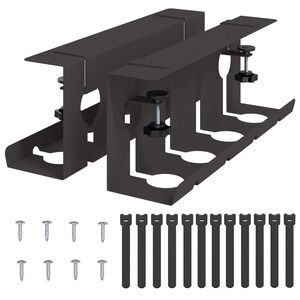 vidaXL デスク下ケーブル管理トレイ 2 点 ブラック 43 x 10 x 15 cm スチール クランプマウント, スクリューマウント