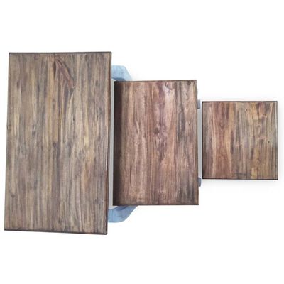 vidaXL ネストテーブル 3点セット 無垢の再生木材
