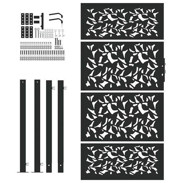 vidaXL ガーデンゲート ブラック 100x175cm スチール製 リーフデザイン