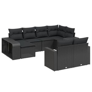 vidaXL 10点セット ガーデンソファセット クッション付き ブラック ポリラタン