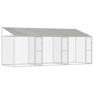 vidaXL 屋根付き犬用ケージ シルバー 600 x 200 x 256 cm スチールとPE