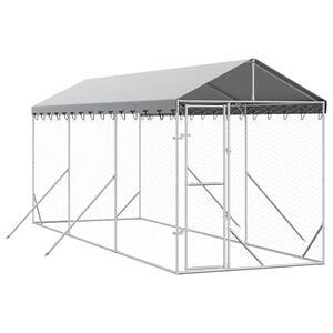 vidaXL 屋外犬小屋 屋根付き シルバー 2x6x2.5 m 亜鉛メッキ鋼製