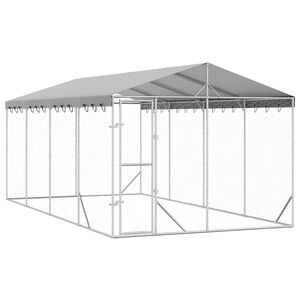 vidaXL 屋外犬小屋 屋根付き シルバー 3x6x2.5 m 亜鉛メッキ鋼製
