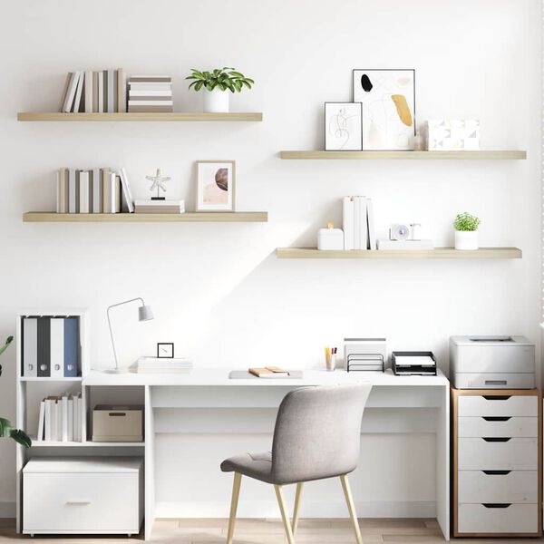 vidaXL フローティングウォールシェルフ 4点 オーク 120x23.5x3.8cm MDF