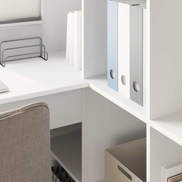 vidaXL コーナーデスク 棚で ストレージ付き ホワイト 101.5 x 149.5 x 149.5 cm エンジニアリングウッド