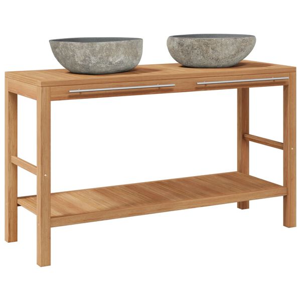 vidaXL 洗面化粧台 無垢のチーク材 大理石製の洗面器付き