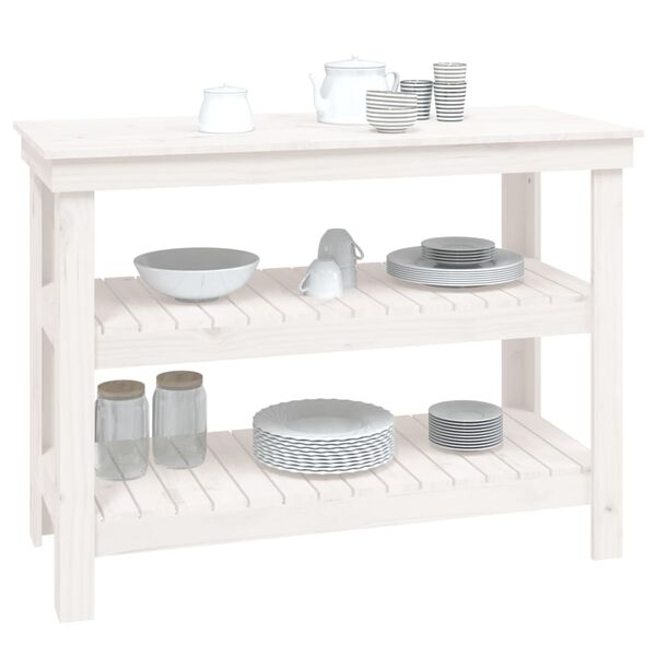 vidaXL ワークベンチ ホワイト 110.5x50x80 cm 無垢材 パイン材