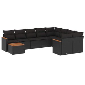vidaXL 10点セット ガーデンソファセット クッション付き ブラック ポリラタン