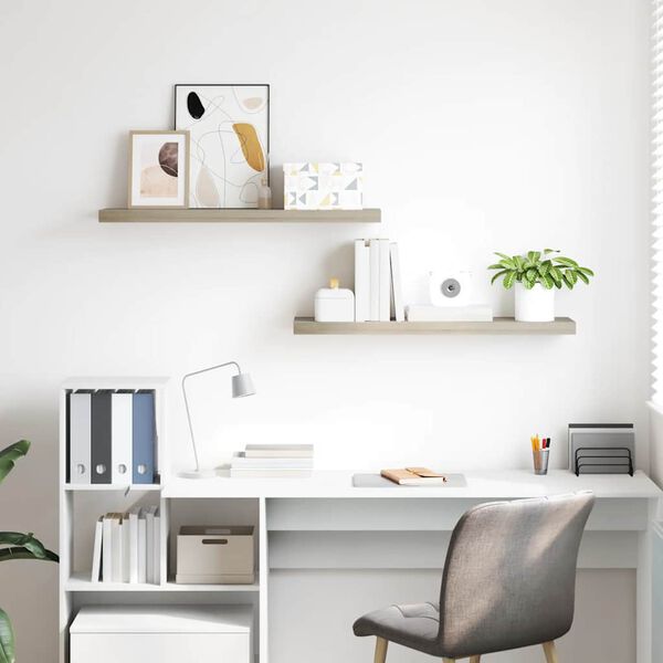 vidaXL フローティングウォールシェルフ 2点 オーク 90x23.5x3.8cm MDF