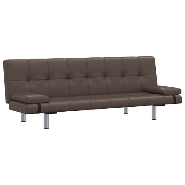 vidaXL ソファベッド 枕2点付き ブラウン 合成皮革製