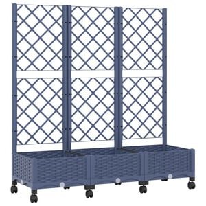 vidaXL トレリス＆車輪付きガーデンプランター ブルーグレー 120 x 40 x 131.5 cm PP