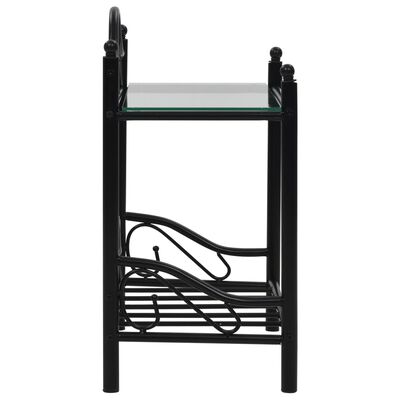vidaXL ベッドサイドテーブル スチール＆強化ガラス 45x30.5x60cm ブラック