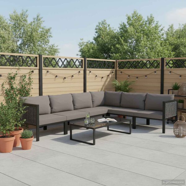 vidaXL ガーデンラウンジ7点セット クッション付き ポリラタン アントラシート