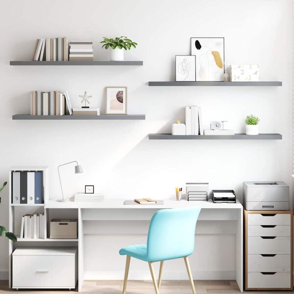 vidaXL フローティングウォールシェルフ 4点 グレー 120x23.5x3.8cm MDF