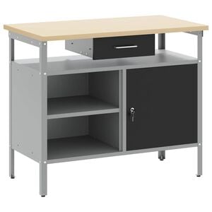 vidaXL 作業台 引き出し付き 棚で ストレージ付き 黒とグレー 100 x 55 x 85 cm エンジニアードウッドとスチール