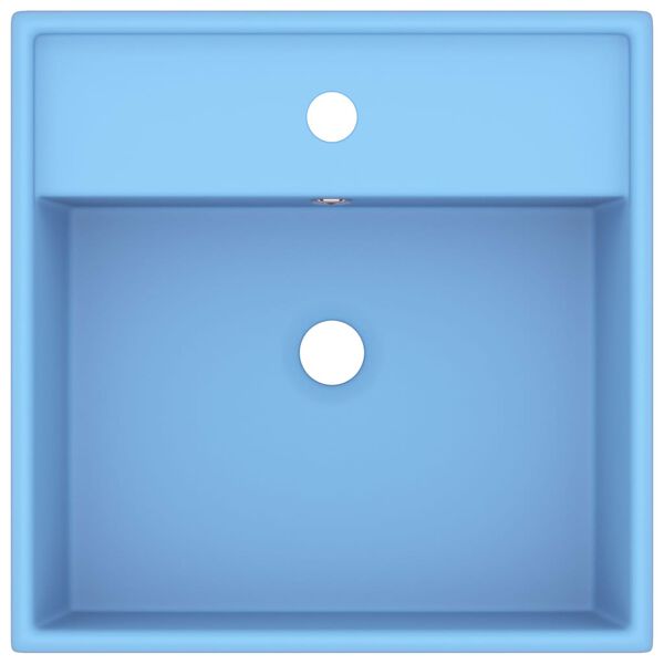 vidaXL 洗面器 角型 オーバーフロー付き マットライトブルー 41x41cm セラミック