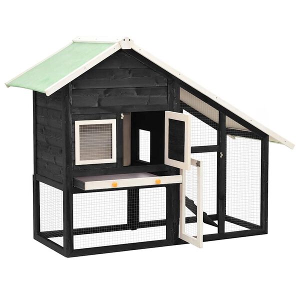 vidaXL うさぎ小屋 グレー＆ホワイト 140x63x120cm モミ無垢材