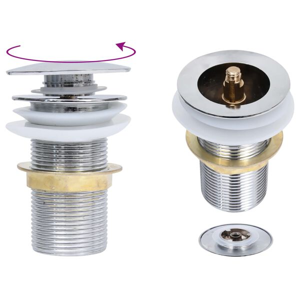 vidaXL プッシュ式排水ドレン オーバーフロー機能無 クロム 6.4 x 6.4 x 9.1 cm