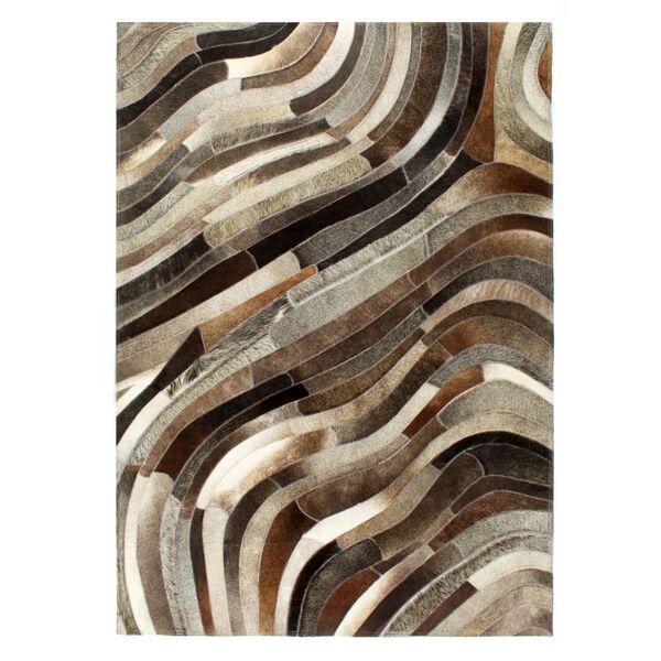 vidaXL ラグ 毛付き本革 パッチワーク 160x230cm グレー/シルバー