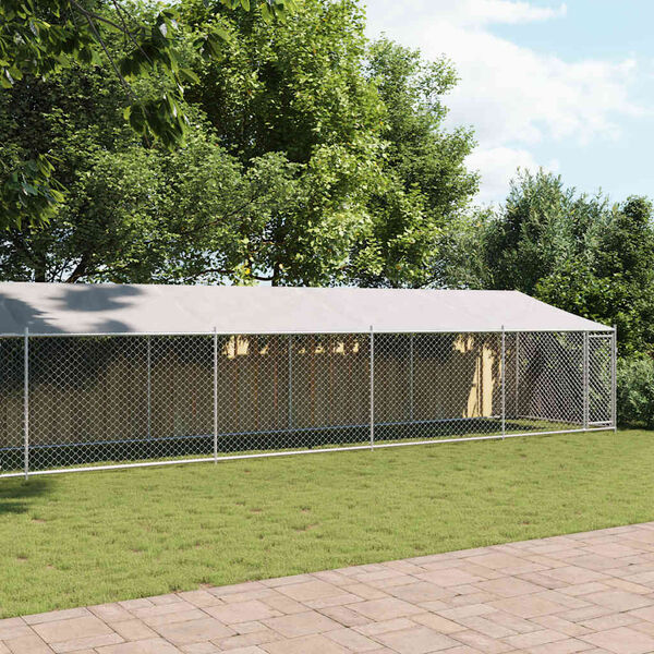 vidaXL 犬用ケージ ルーフ&ドア付き グレー 12x2x2 m 亜鉛メッキ鋼