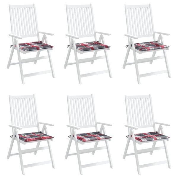 vidaXL ガーデンチェアクッション 6点 赤チェック柄 50x50x4cm オックスフォードファブリック