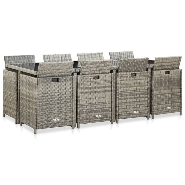 vidaXL 屋外ダイニング13点セット クッション付き ポリラタン製 グレー