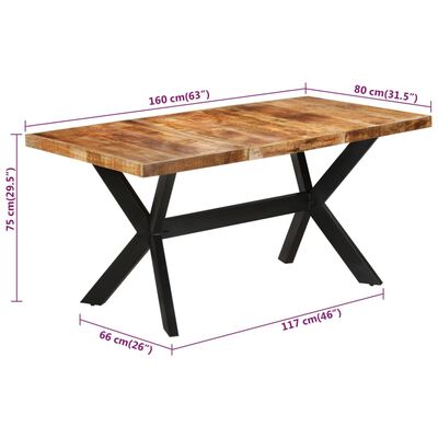 vidaXL ダイニングテーブル 160x80x75 cm マンゴー無垢材(粗目)
