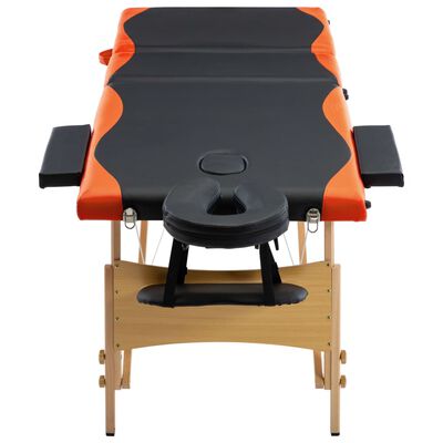 vidaXL 折りたたみ式マッサージテーブル 三つ折り 木製フレーム ブラック＆オレンジ