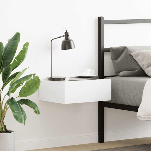 vidaXL 壁面取付型ナイトチェスト ハイグロスホワイト 40x30x15cm パーティクルボード