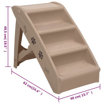 vidaXL 折りたたみ式 犬用階段 ブラウン 62x40x49.5cm