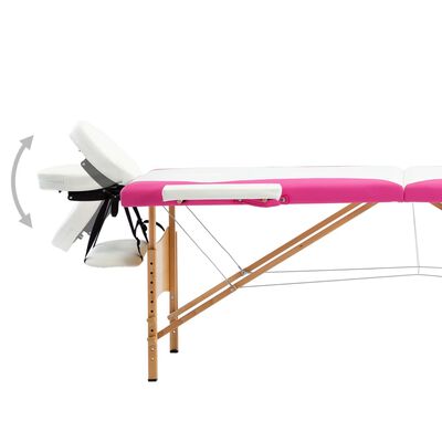 vidaXL 折りたたみ式マッサージテーブル 二つ折り 木製 ホワイト＆ピンク