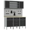 vidaXL 作業キャビネット 引き出し付き 棚で ストレージ付き ロック付き 7 pcs ブラック エンジニアードウッドとスチール