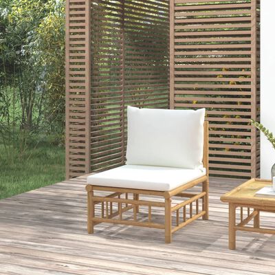 vidaXL ガーデンミドルソファ クッション付 竹製 クリームホワイト