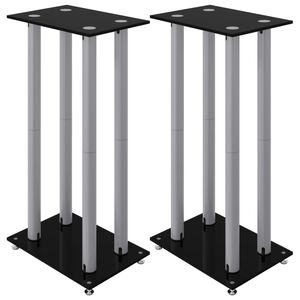 vidaXL スピーカースタンド 2個 ブラック&シルバー 強化ガラス 4柱デザイン