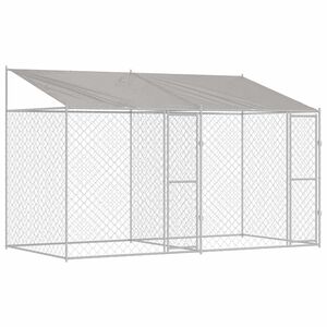 vidaXL 屋根付き犬用ケージ シルバー 400 x 200 x 256 cm スチールとPE