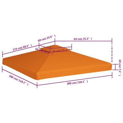 vidaXL ガゼボ キャノピー交換用カバー 310g/m² オレンジ 3x3m