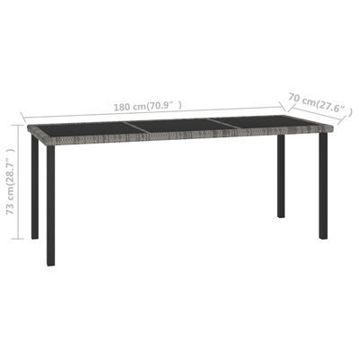 vidaXL ガーデンダイニングテーブル 180x70x73cm ポリラタン製 グレー