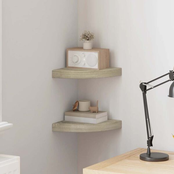 vidaXL フローティングコーナーシェルフ 2点 オーク 25x25x3.8cm MDF