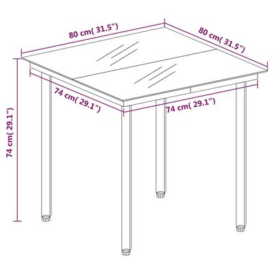 vidaXL ガーデンダイニングテーブル ブラック 80x80x74cm スチール＆ガラス製