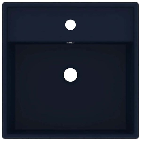 vidaXL 洗面器 角型 オーバーフロー付き マットダークブルー 41x41cm セラミック