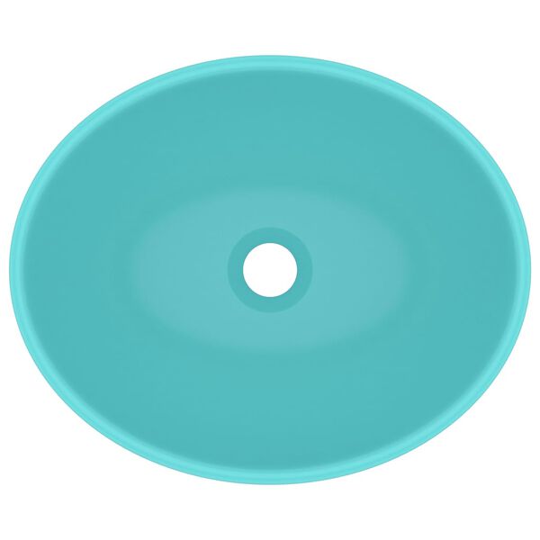 vidaXL ラグジュアリー 洗面器 楕円型 マットライトグリーン 40x33cm セラミック製