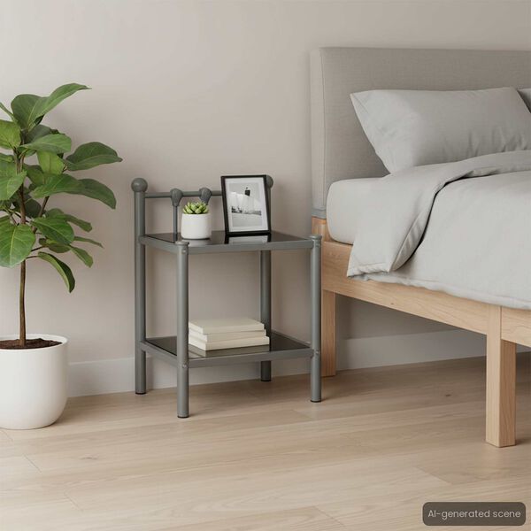 vidaXL ベッドサイドキャビネット 2点 グレー＆ブラック 金属＆ガラス