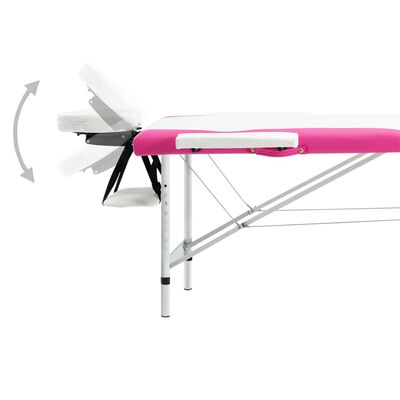 vidaXL 折りたたみ式マッサージテーブル 二つ折り アルミ製 ホワイト＆ピンク