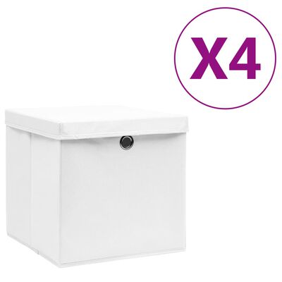 vidaXL 収納ボックス ふた付き 4点 28x28x28cm ホワイト