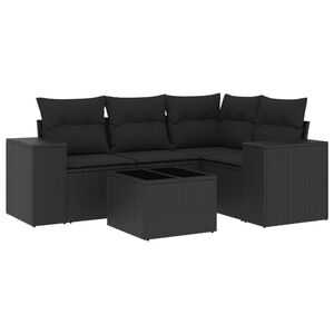 vidaXL 屋外ソファ5点セット クッション付き ブラック ポリラタン製