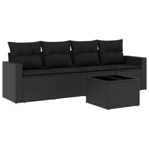 vidaXL 屋外ソファ5点セット クッション付き ブラック ポリラタン製